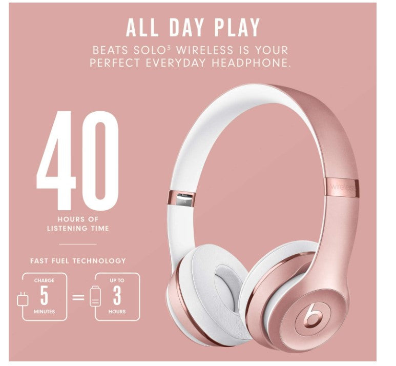 Beats Solo 3 Wireless Noise Cancelling On Ear Headphones (Pink / Black)